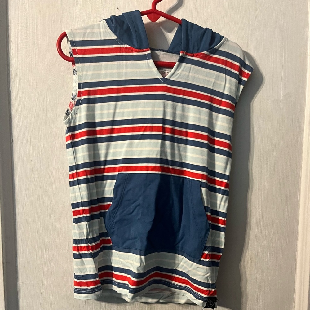 Casual Red and Blue Striped Hoodie with V-Neck